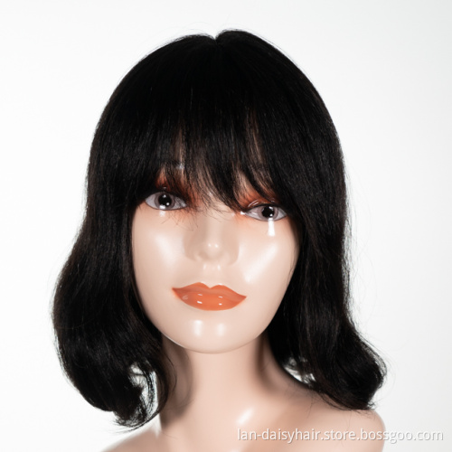 Glueless Curly Full Machine Made Scalp Top Wig With Bangs 150 Density Remy Brazilian Curly Human Hair Wigs For Wholesale